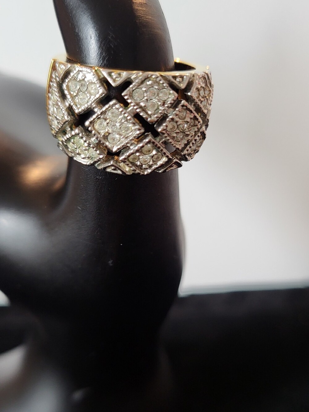 Vintage Gold and Silver Pavé Diamond-Style Wide Band Ring